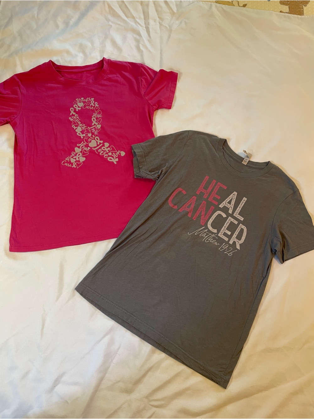 Women’s Crewneck Cancer Support Short Sleeve Tee Set, Pink and Gray, Size Medium